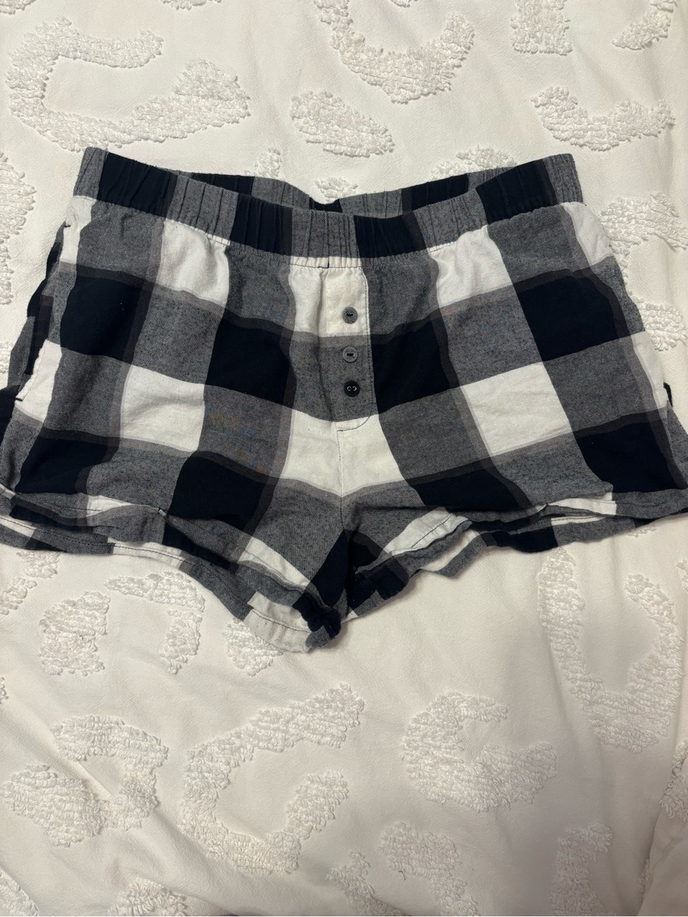stars above Black and White Plaid Lounge Shorts